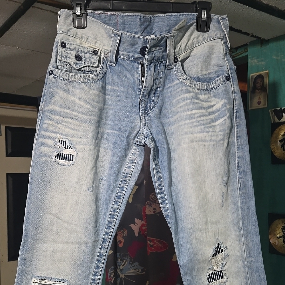 Distressed Denim Jeans with Patchwork